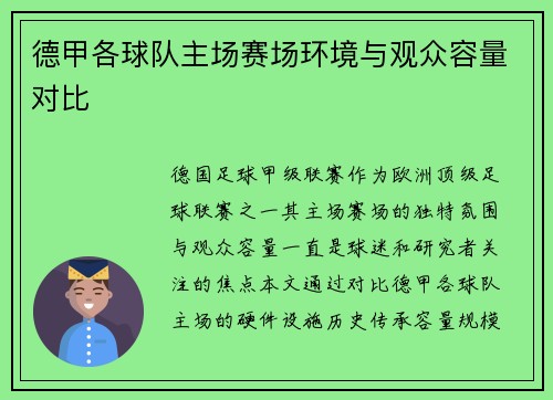 德甲各球队主场赛场环境与观众容量对比
