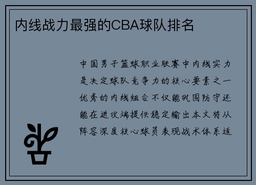 内线战力最强的CBA球队排名